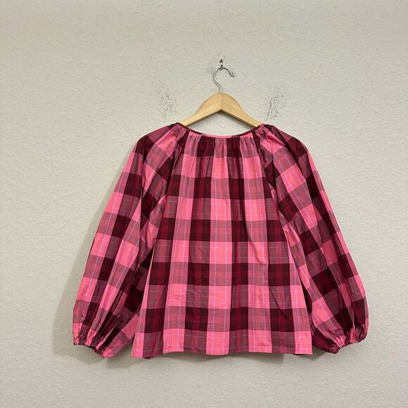NWOT KATE SPADE Greenhouse Plaid Puff-Sleeve Top in Pink Multicolor Sz M W9313 - Picture 7 of 11